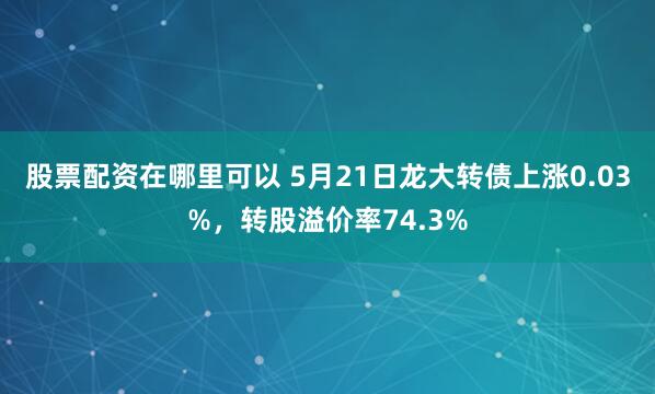股票配资在哪里可以 5月21日龙大转债上涨0.03%，转股溢价率74.3%