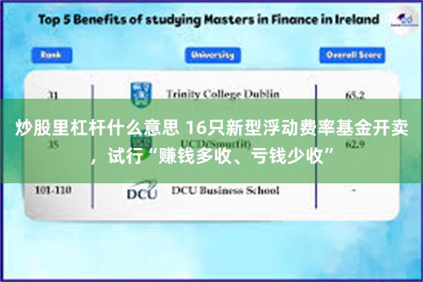 炒股里杠杆什么意思 16只新型浮动费率基金开卖，试行“赚钱多收、亏钱少收”