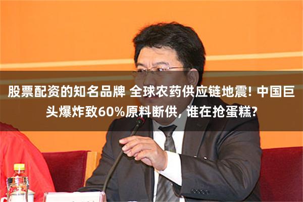 股票配资的知名品牌 全球农药供应链地震! 中国巨头爆炸致60%原料断供, 谁在抢蛋糕?