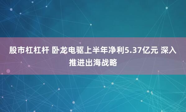 股市杠杠杆 卧龙电驱上半年净利5.37亿元 深入推进出海战略